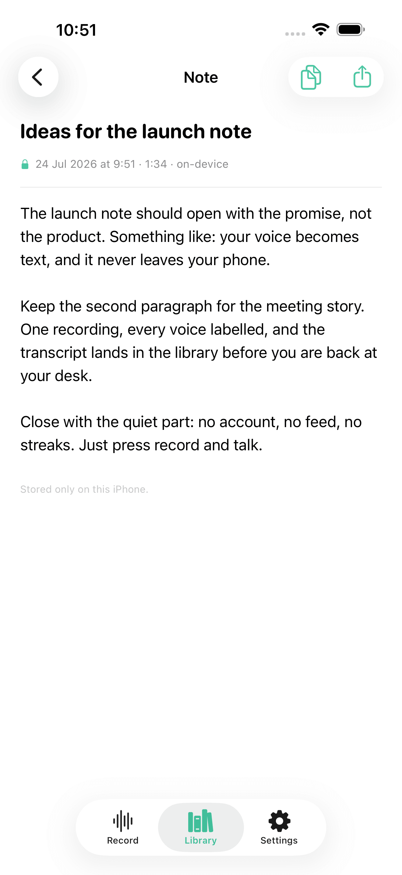 A saved Dictaphone note