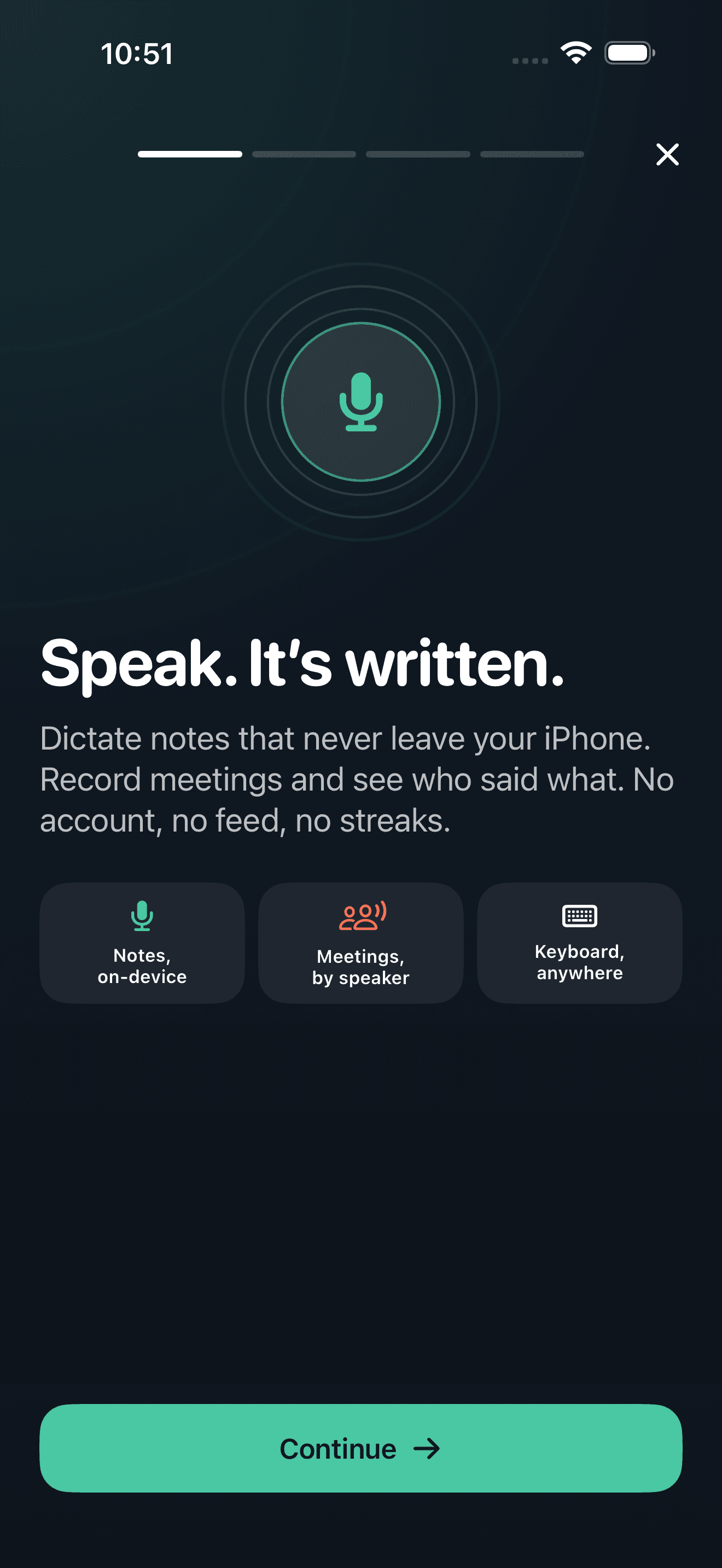 Dictaphone onboarding screen