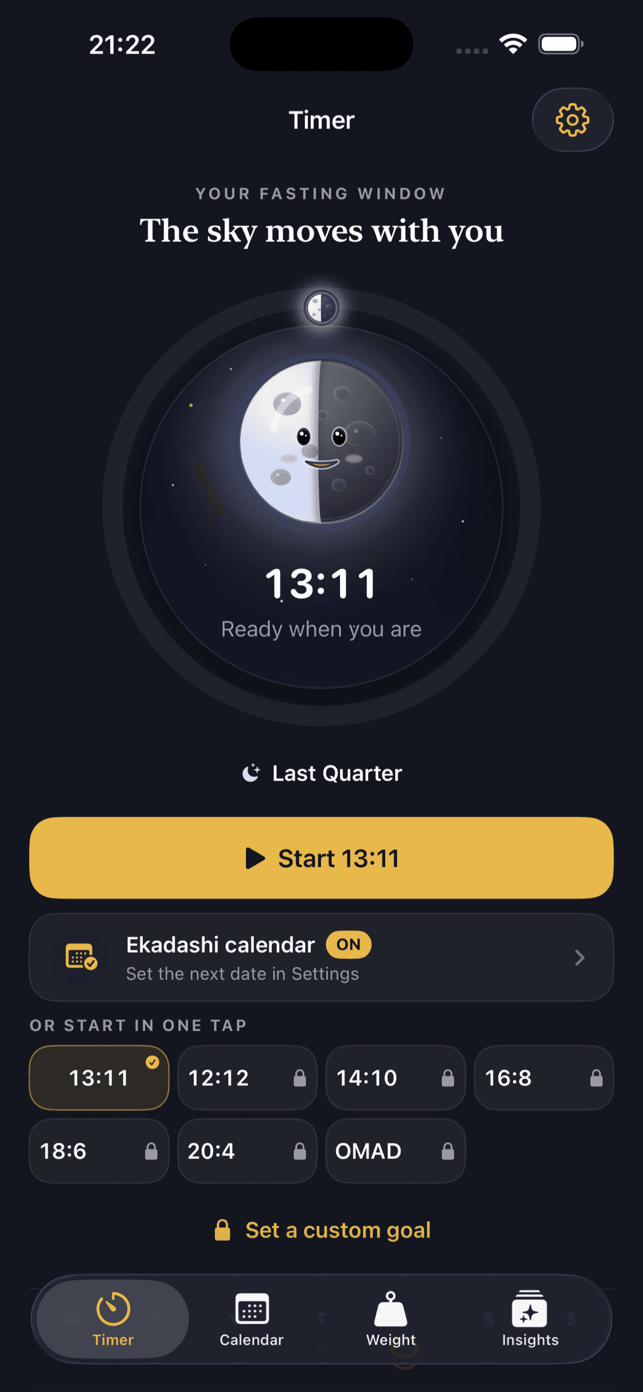 Fasting home screen with the optional Ekadashi calendar enabled