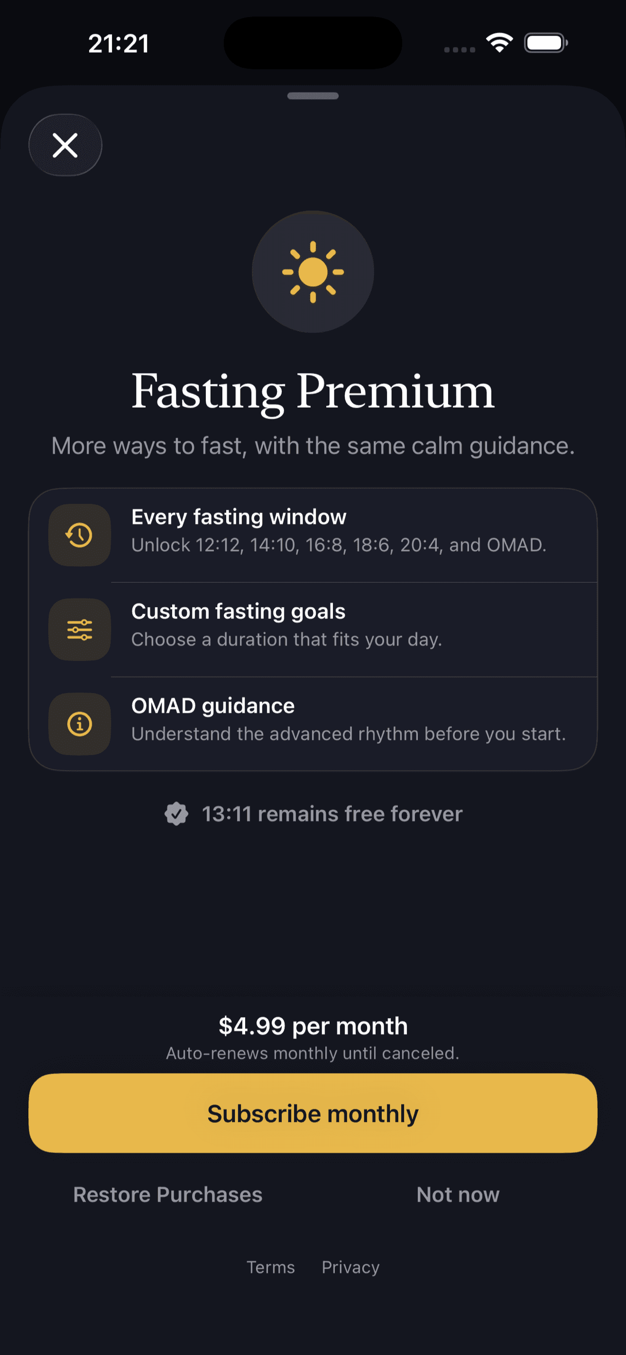 Fasting Premium options and pricing