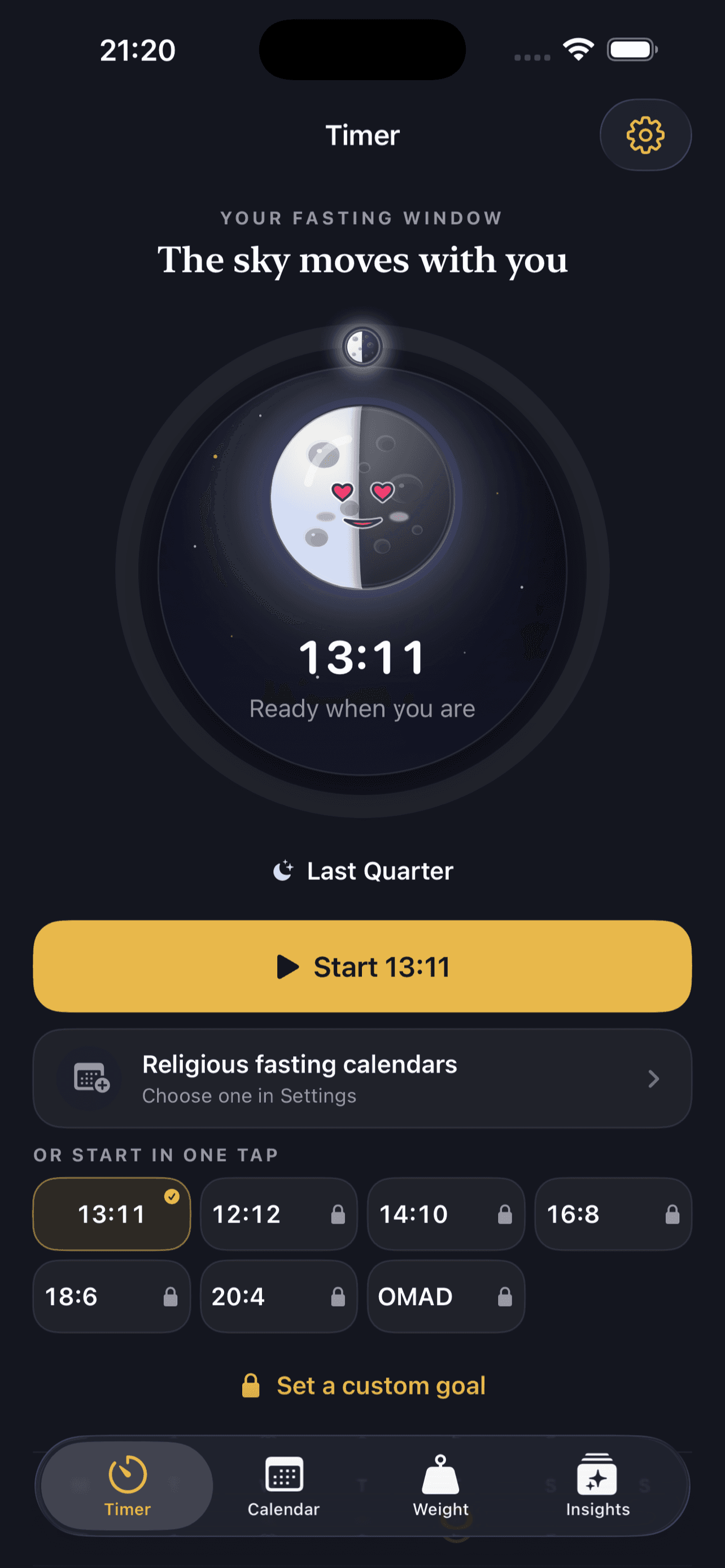 Fasting application interface